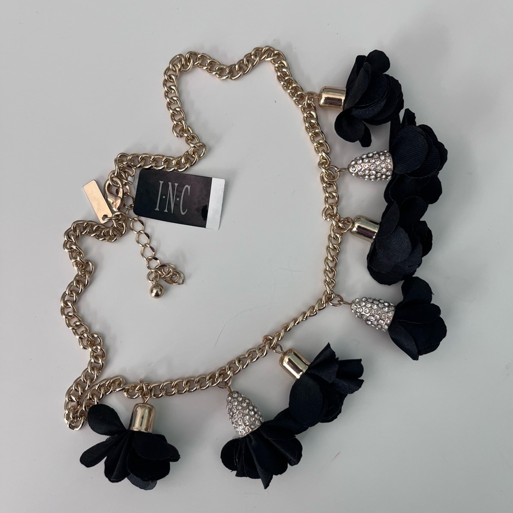 INC Black Flower, Gold and Cubic Zirconia Accent necklace